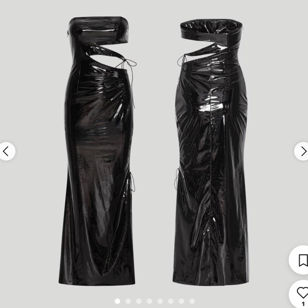 NWT ROTATE  BIRGER CHRISTENSEN - MALENA STRAPLESS FAUX LEATHER CUTOUT MAXI DRESS